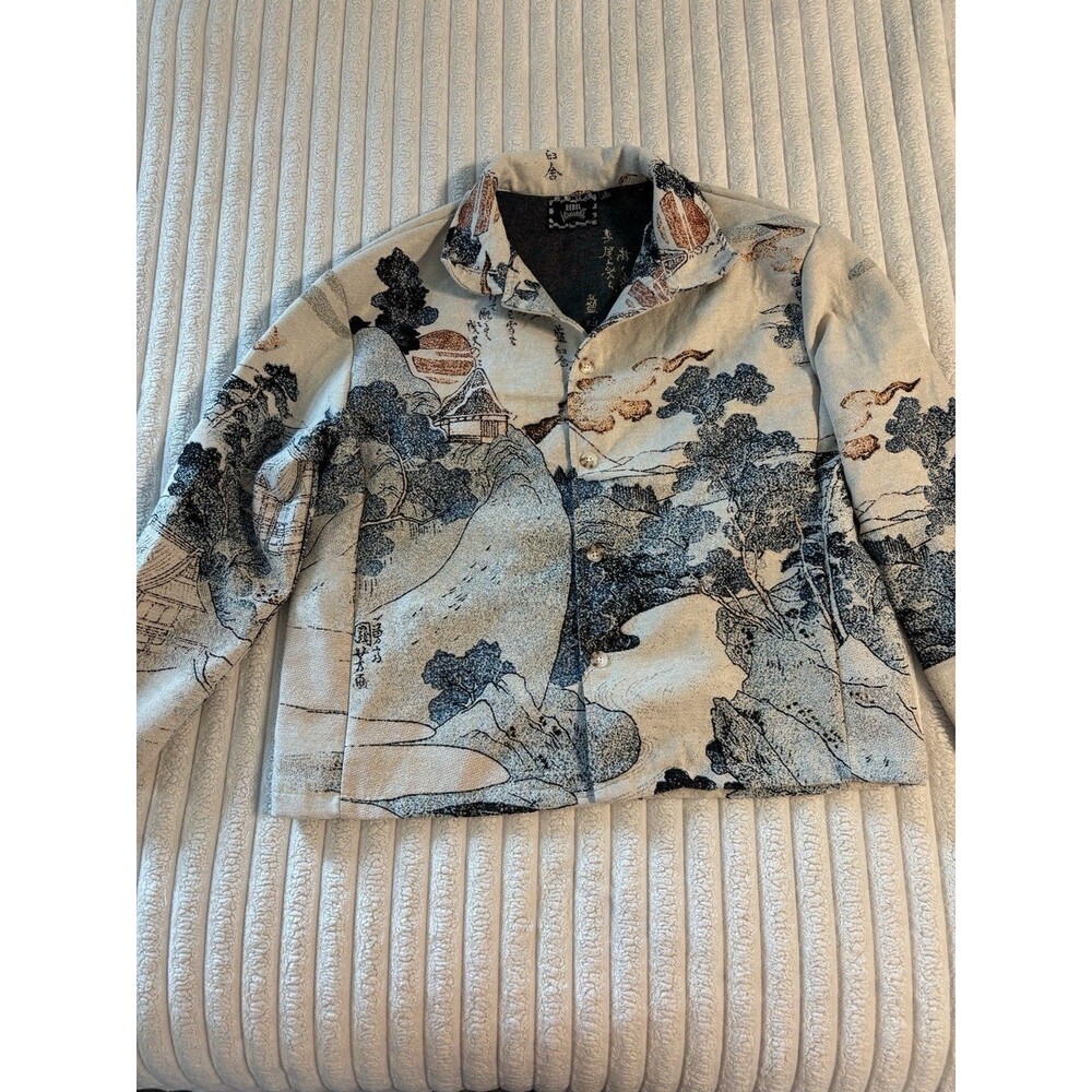 Rebel Vengeance Button Up Japanese Landscape Tapestry Jacket Mens Large White